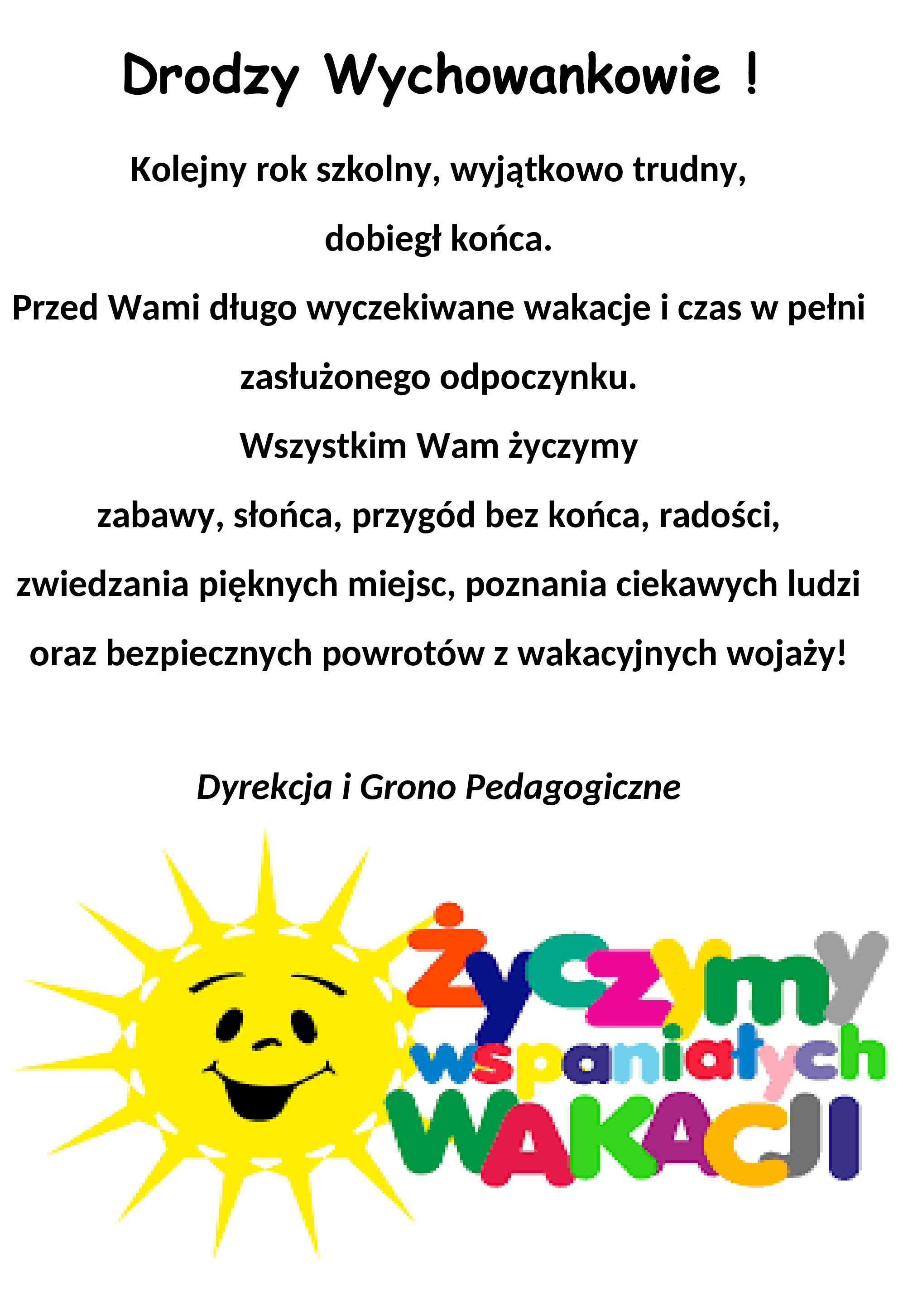 Drodzy Wychowankowie